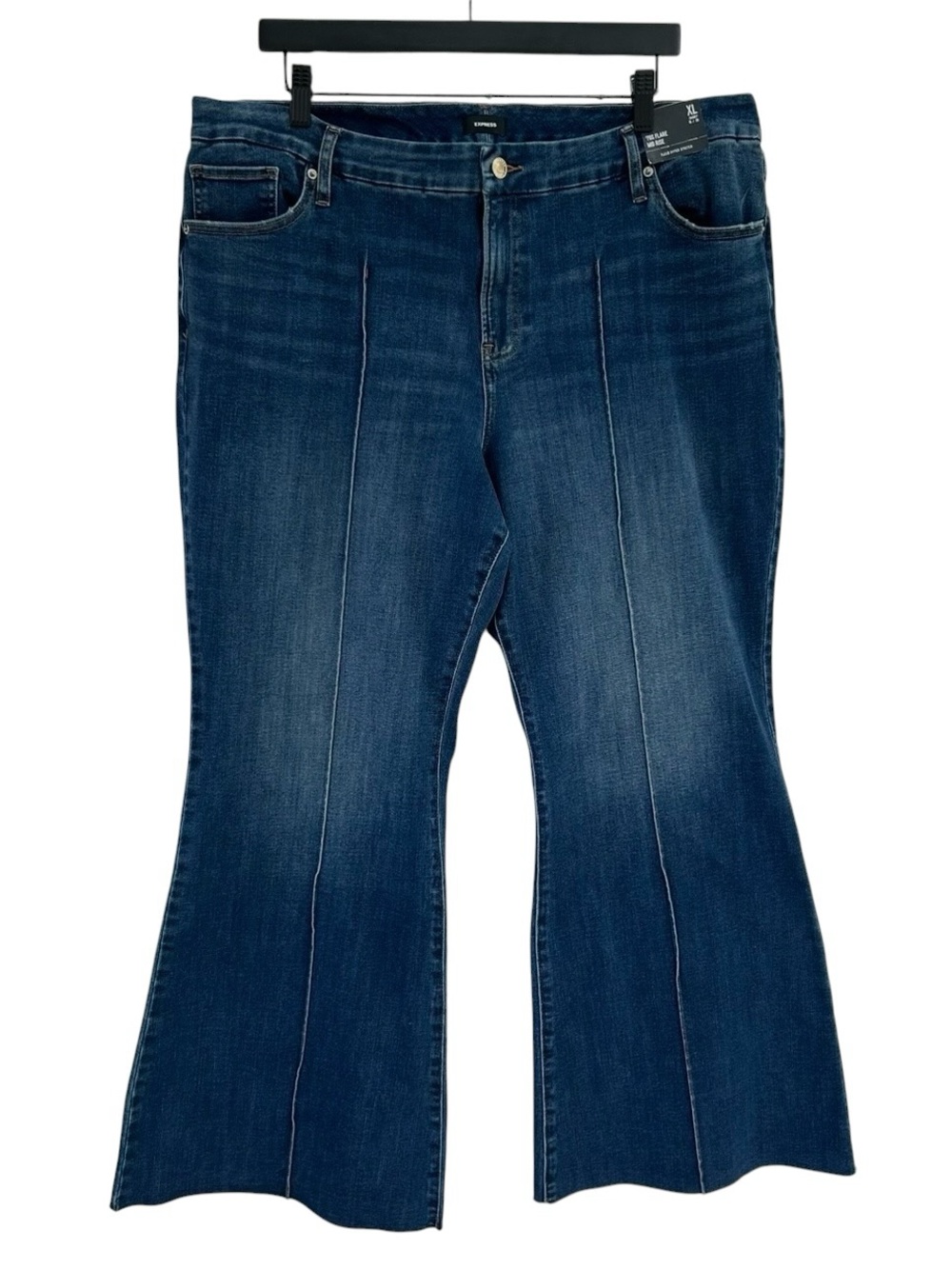 EXPRESS 70’s Flare Mid Rise Flexx Hyper Stretch Blue Jeans NEW XL Short 18/20